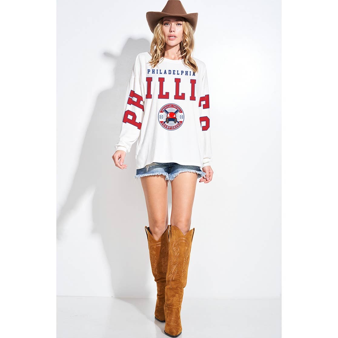 Phillies Oversized Long Sleeve Tee - lifestyle photo | Bleacher Babe
