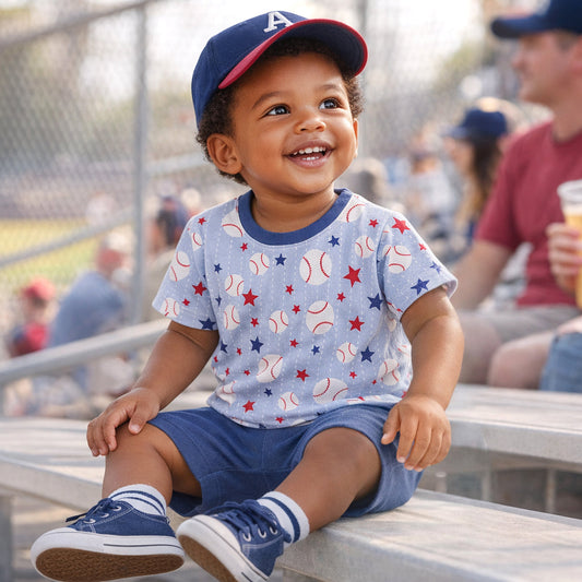 Grand Slam Baseball Bamboo Tee and Cotton Shorts Set for Boys