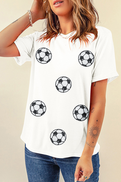 White Sequin Football Patch Graphic Game Day T-Shirt