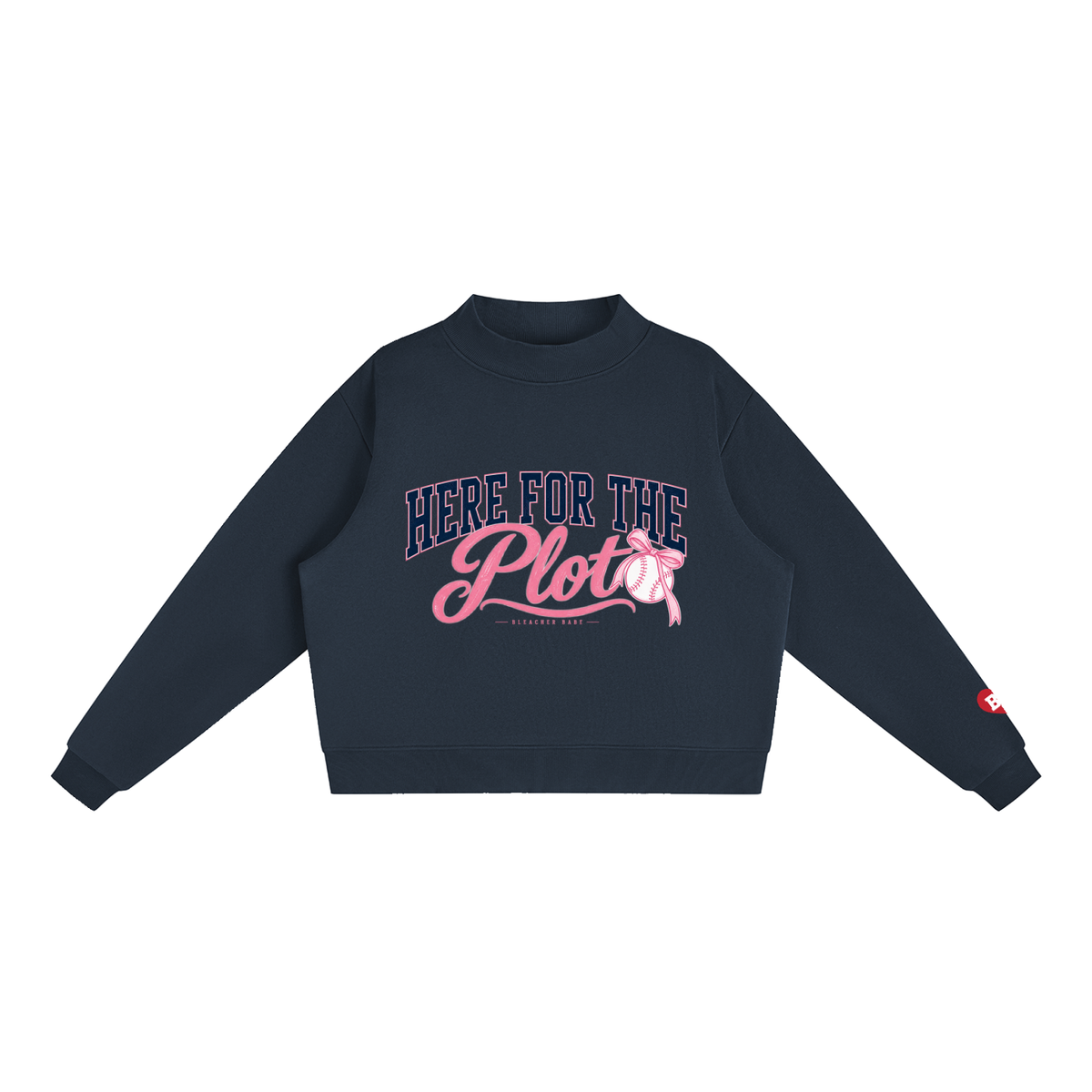 Here for the Plot Women's Oversized Baseball Sweatshirt, Mock Neck Fleece Game Day Pullover | Bleacher Babe