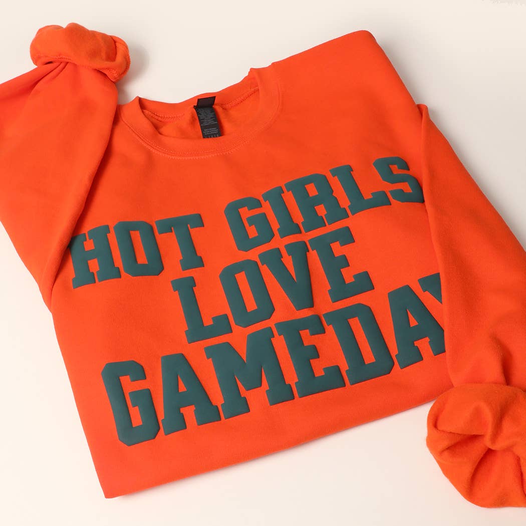 HOT GIRLS LOVE GAMEDAY PUFF Fleece Sweatshirt - close-up detail | Bleacher Babe