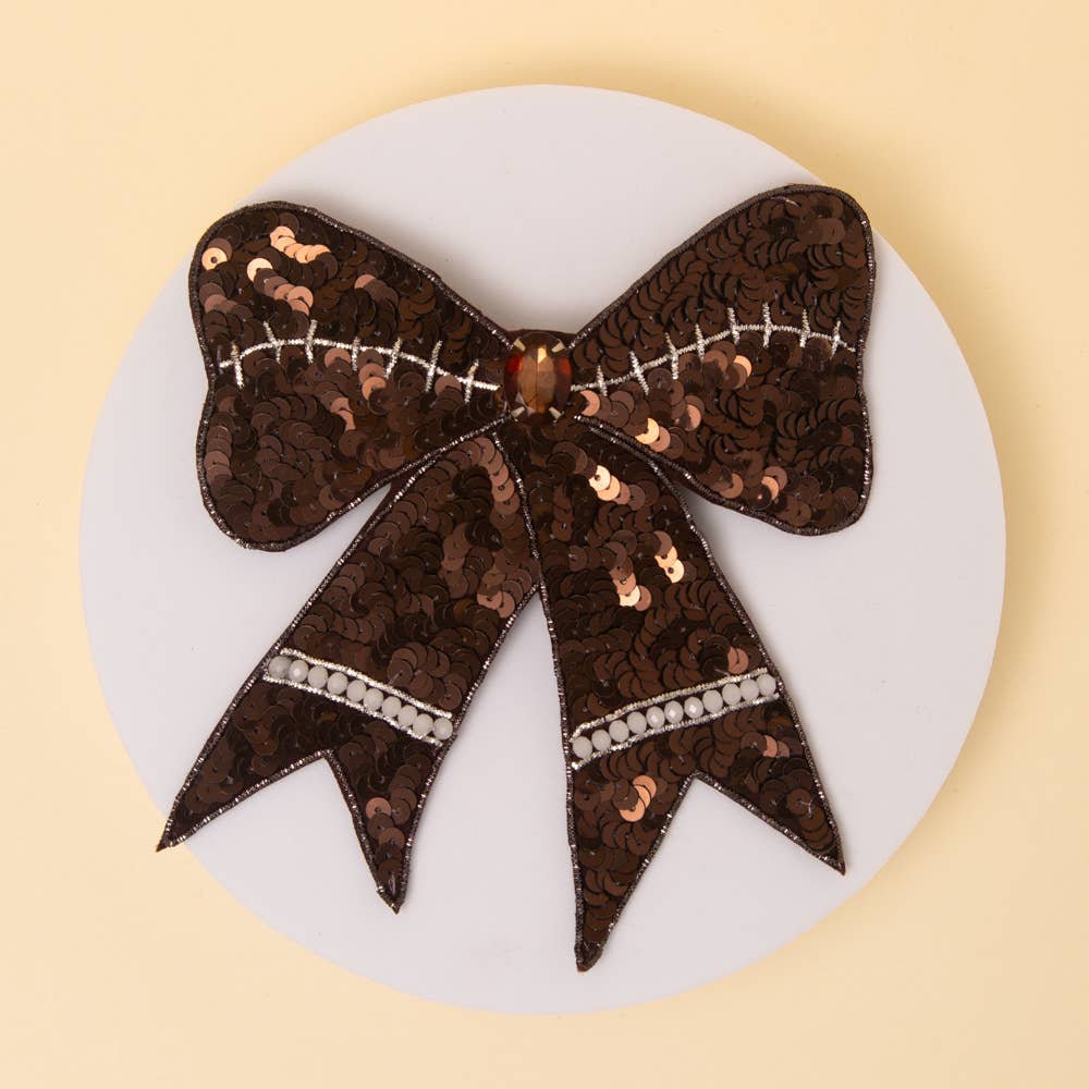 Sequins Football Theme Bow Ribbon Hair Clip
