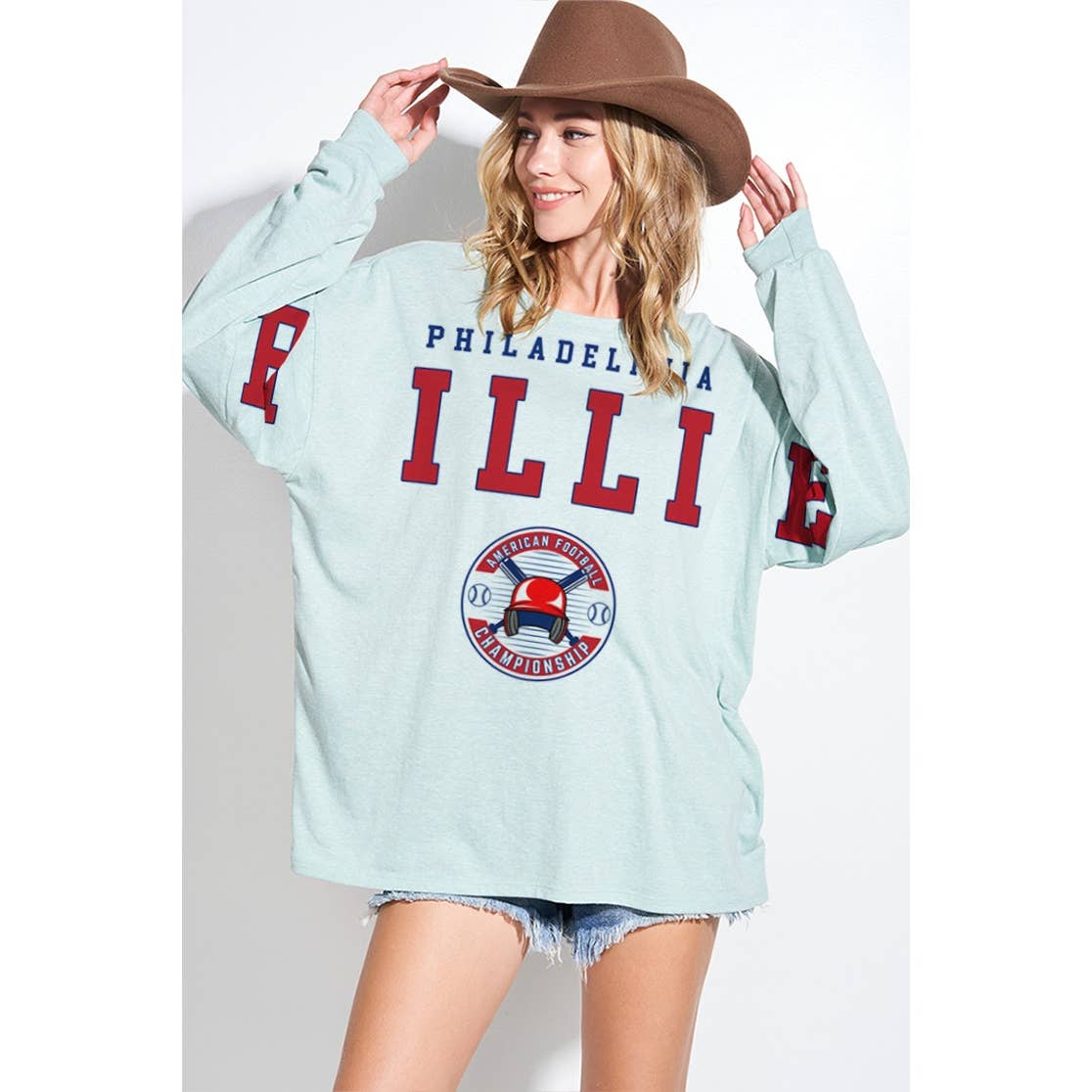Phillies Oversized Long Sleeve Tee - detail view | Bleacher Babe