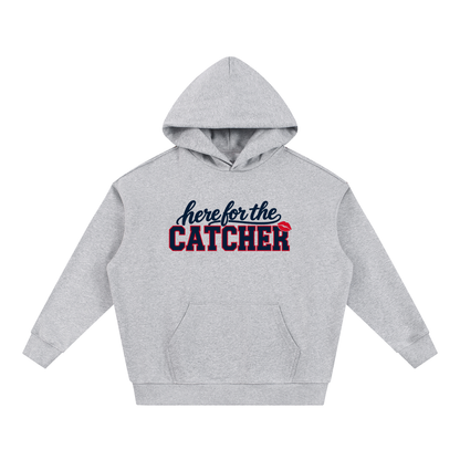 Here for the Catcher unisex hoodie in flower gray, Philly baseball game day sweatshirt by Bleacher Babe