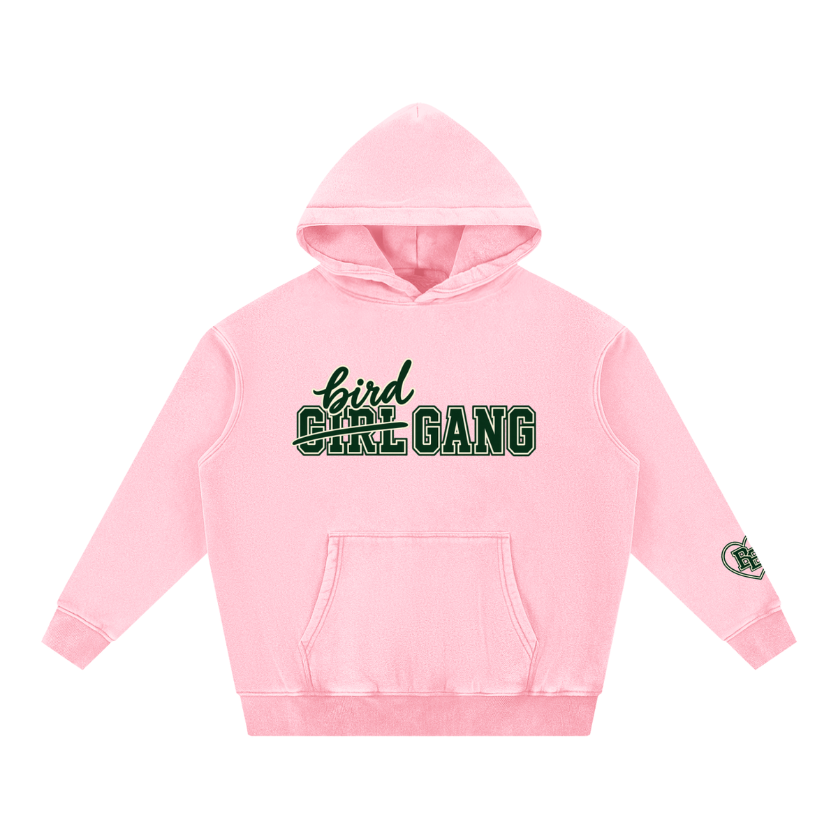 Bird Gang oversized hoodie in pink, Philly football sweatshirt, front