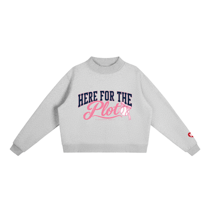 Here for the Plot Women's Oversized Baseball Sweatshirt, Mock Neck Fleece Game Day Pullover | Bleacher Babe