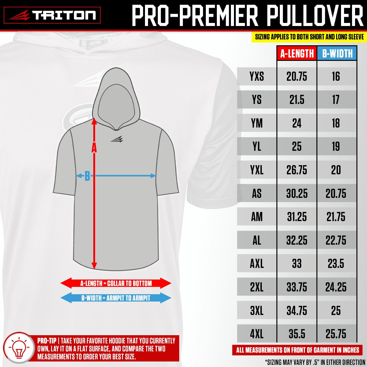 Bleacher Babe Bomb Squad Pop Baseball HyperMAX Short Sleeve Hoodie sizing chart with measurements for length and width.