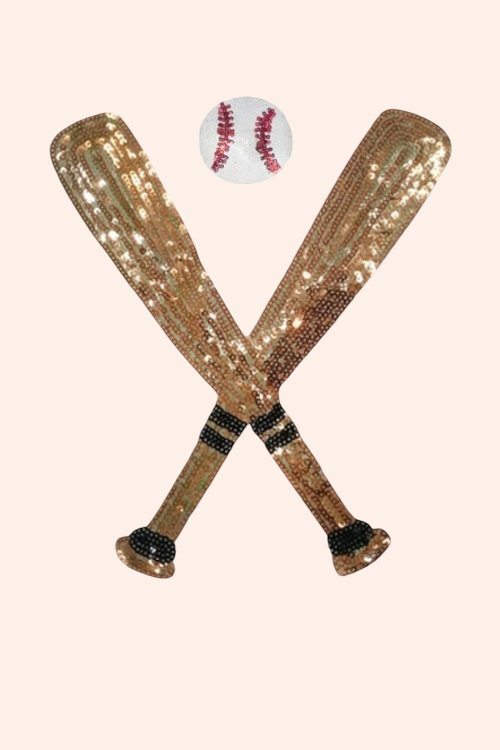Bleacher Babe gold sequin baseball bats graphic tee with baseball detail. Relaxed round neck.