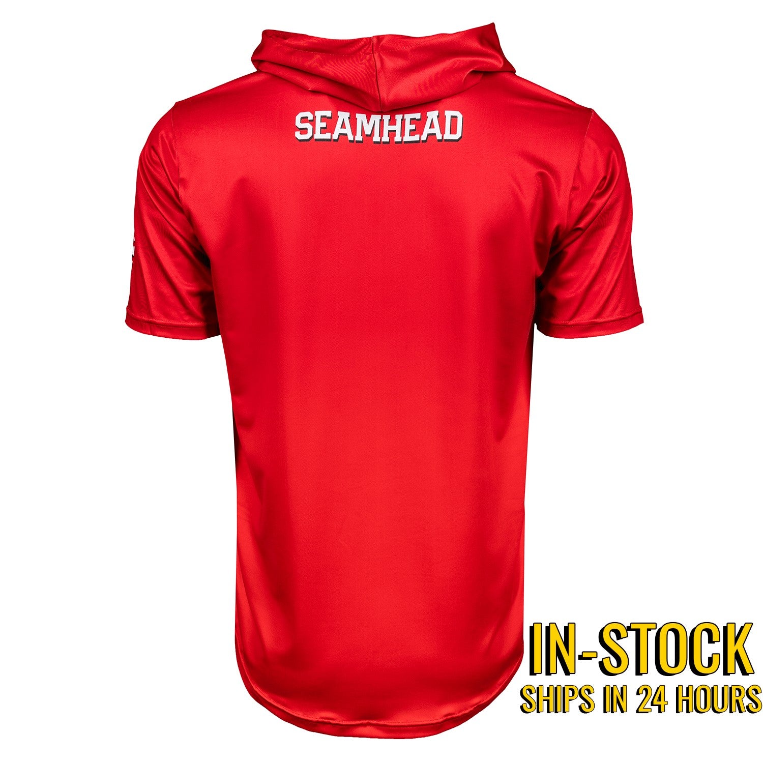 Bleacher Babe Seamhead HyperMAX short sleeve baseball hoodie in red, made for baseball players.