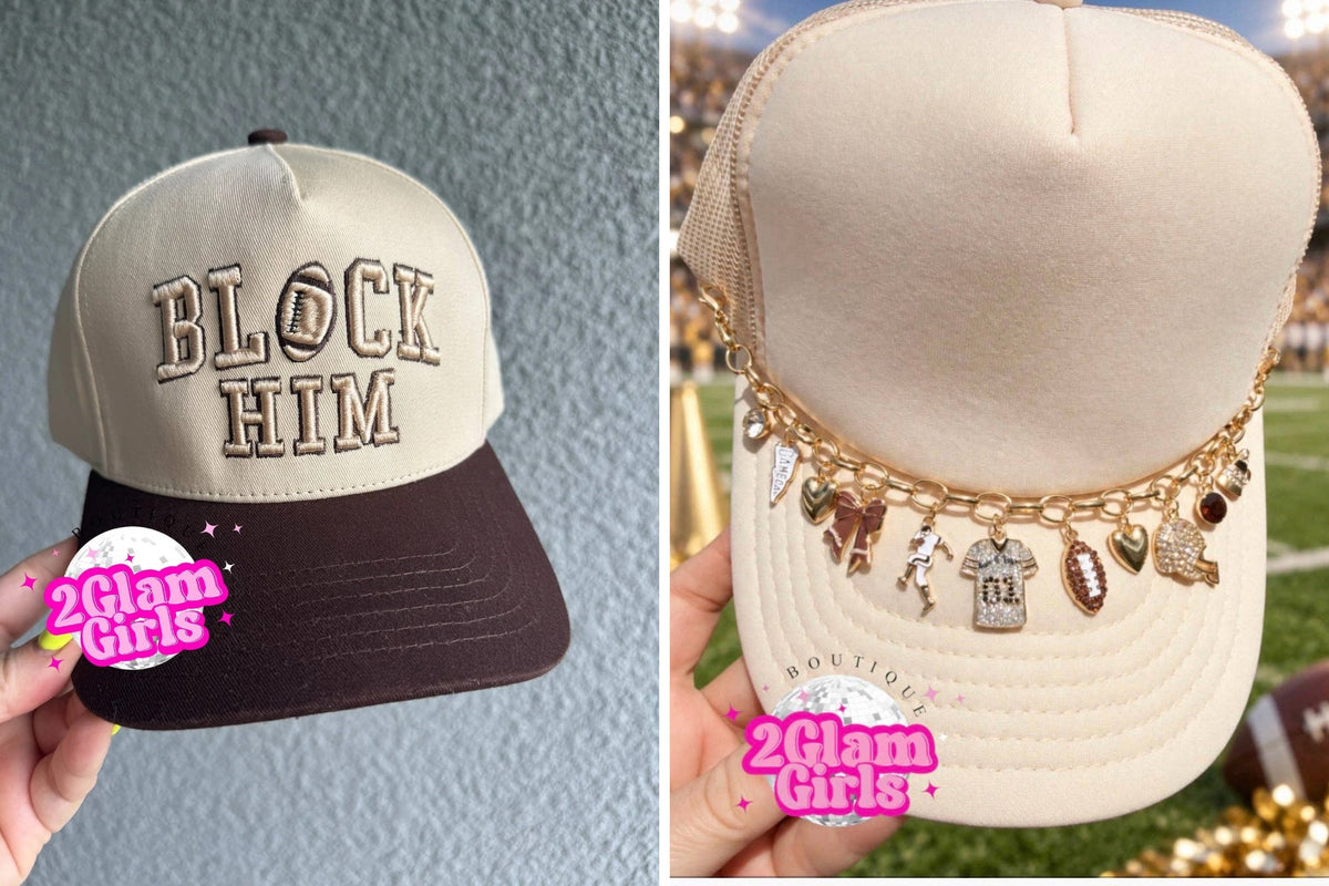 Block Him football hat and gold football hat chain set
