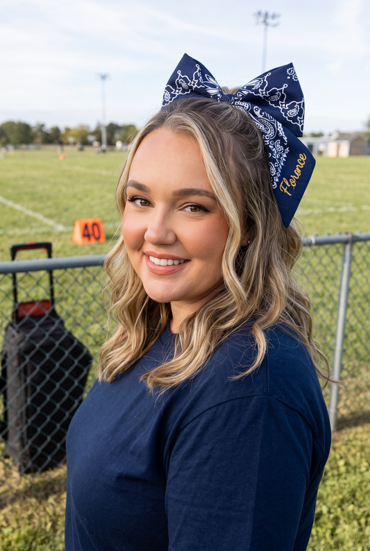 Florence Bandana Bows Barrette Florence Embroidered School Spirit