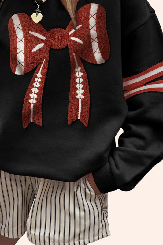 Baseball Bow — Varsity Black Sweatshirt