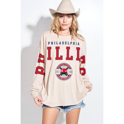 Phillies Oversized Long Sleeve Tee - detail view | Bleacher Babe