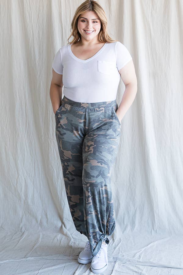 Camo Print Plus-Size Women's Pants - detail view | Bleacher Babe