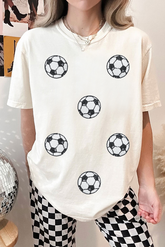 White Sequin Football Patch Graphic Game Day T-Shirt