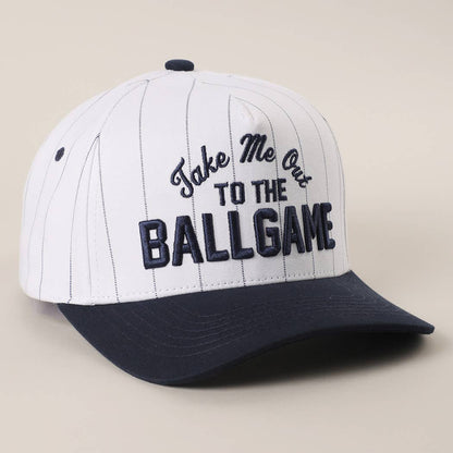 Take Me Out to the Ballgame Pinstripe Trucker Hat - detail view | Bleacher Babe