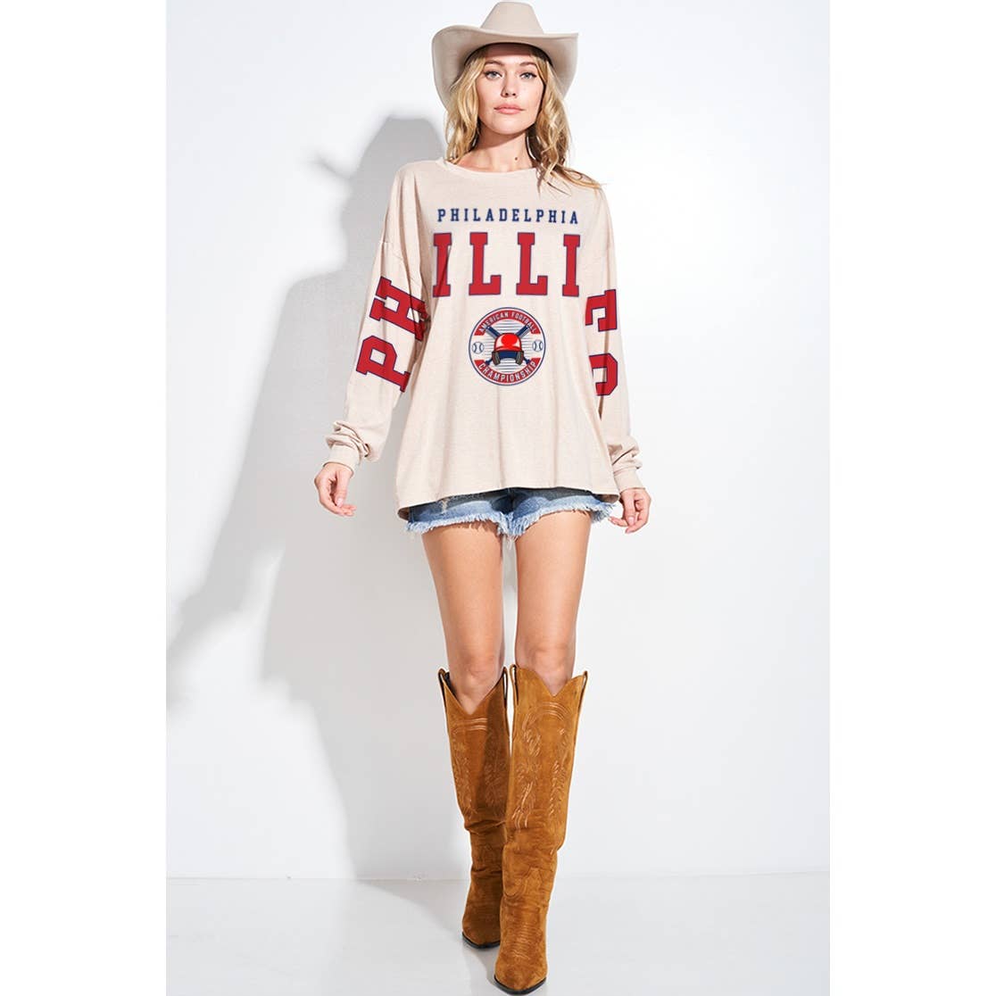 Phillies Oversized Long Sleeve Tee - detail view | Bleacher Babe