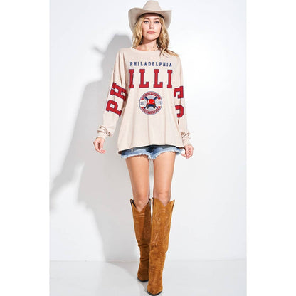 Phillies Oversized Long Sleeve Tee - detail view | Bleacher Babe