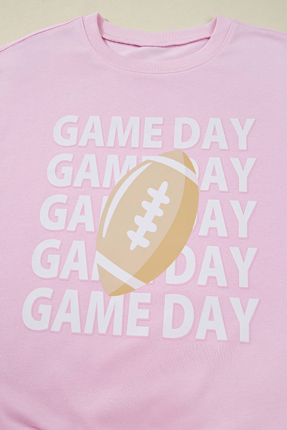 Pink Game Day crewneck, ribbed cuff detail