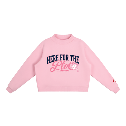 Here for the Plot Women's Oversized Baseball Sweatshirt, Mock Neck Fleece Game Day Pullover | Bleacher Babe