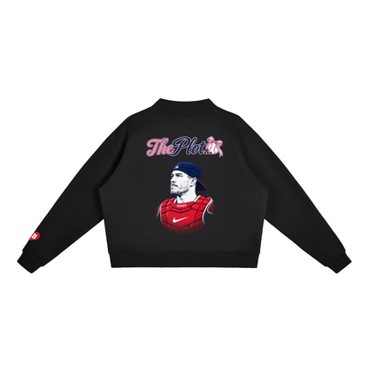 Here for the Plot Women's Oversized Baseball Sweatshirt, Mock Neck Fleece Game Day Pullover | Bleacher Babe