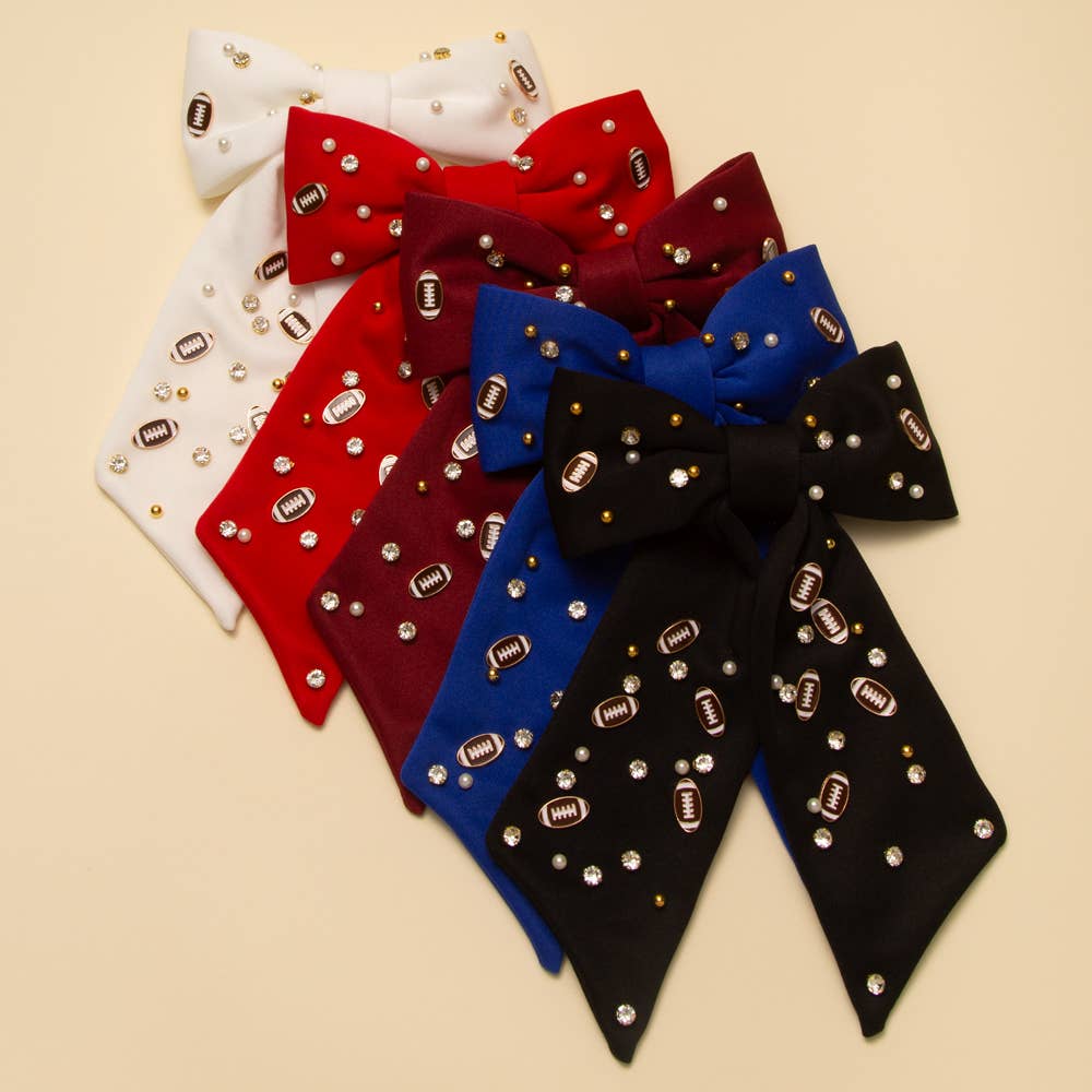 Football Charm Crystal Pearl Embellished Bow Barrette