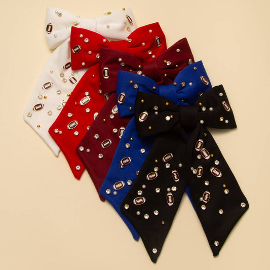 Football Charm Crystal Pearl Embellished Bow Barrette