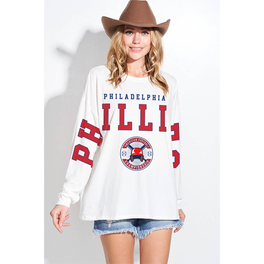 Phillies Oversized Long Sleeve Tee - detail view | Bleacher Babe