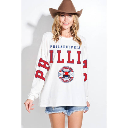 Phillies Oversized Long Sleeve Tee - detail view | Bleacher Babe