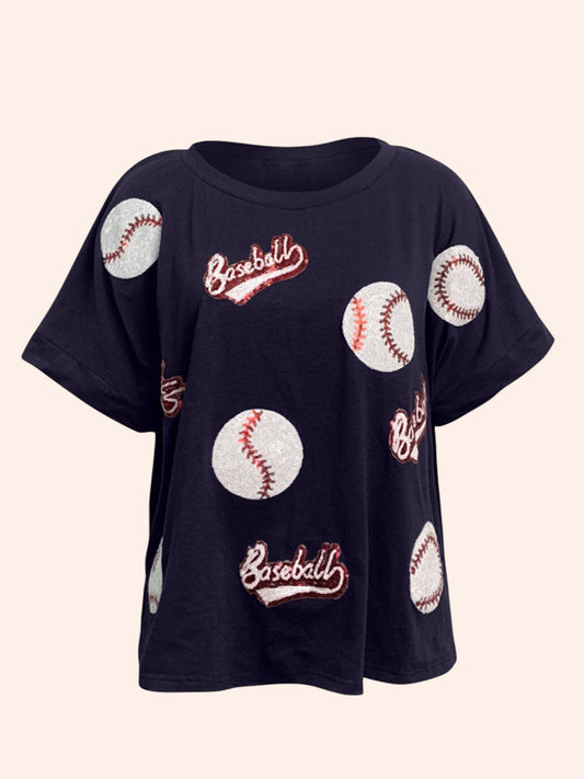 Baseball Graphic Round Neck Half Sleeve Tee — Women's Game Day Baseball Shirt