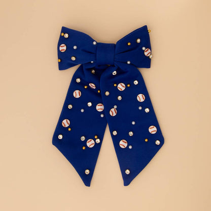 Game Day Jeweled Baseball Bow Barrette Hair Clip