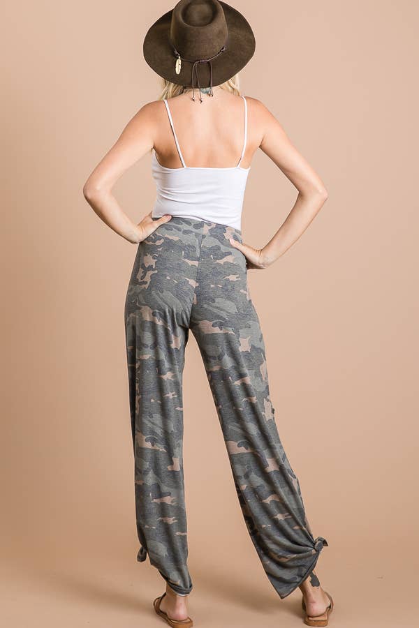 Camo Print Split Side Ankle Tie Women's Casual Pants - detail view | Bleacher Babe