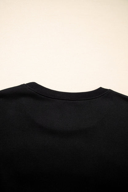 Classy Until Kickoff -- Plush Letter Patch Loose Sweatshirt in Black