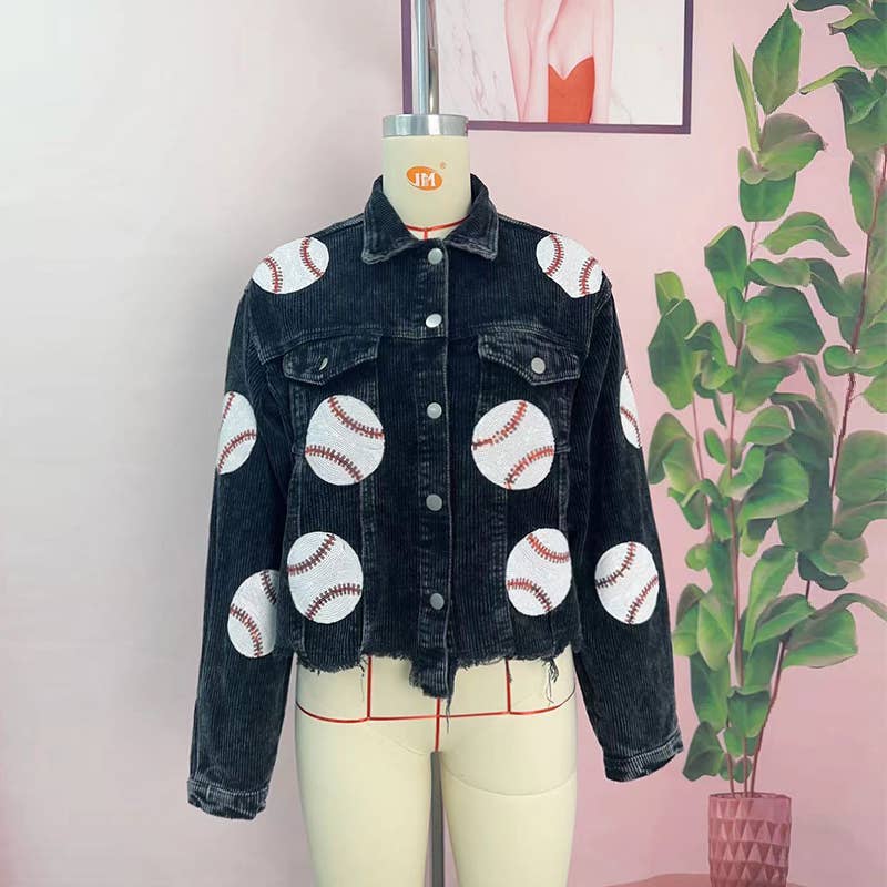 Lapel Corduroy Baseball Sequined Jacket - detail view | Bleacher Babe