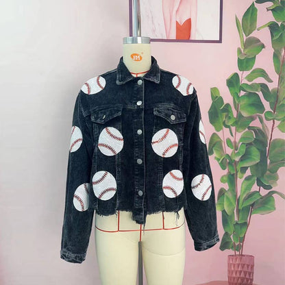 Lapel Corduroy Baseball Sequined Jacket - detail view | Bleacher Babe