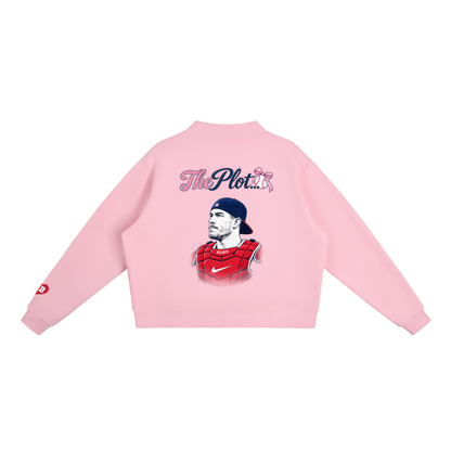 Here for the Plot Women's Oversized Baseball Sweatshirt, Mock Neck Fleece Game Day Pullover | Bleacher Babe