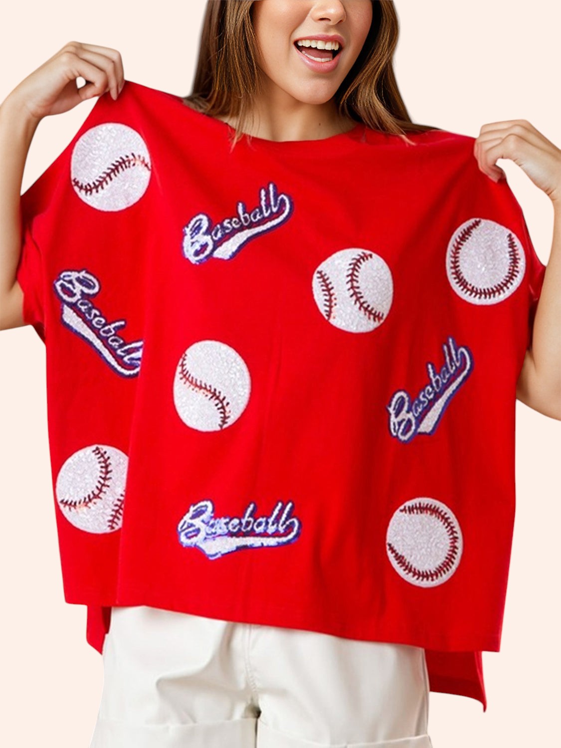 Baseball Graphic Round Neck Half Sleeve Tee — Women's Game Day Baseball Shirt