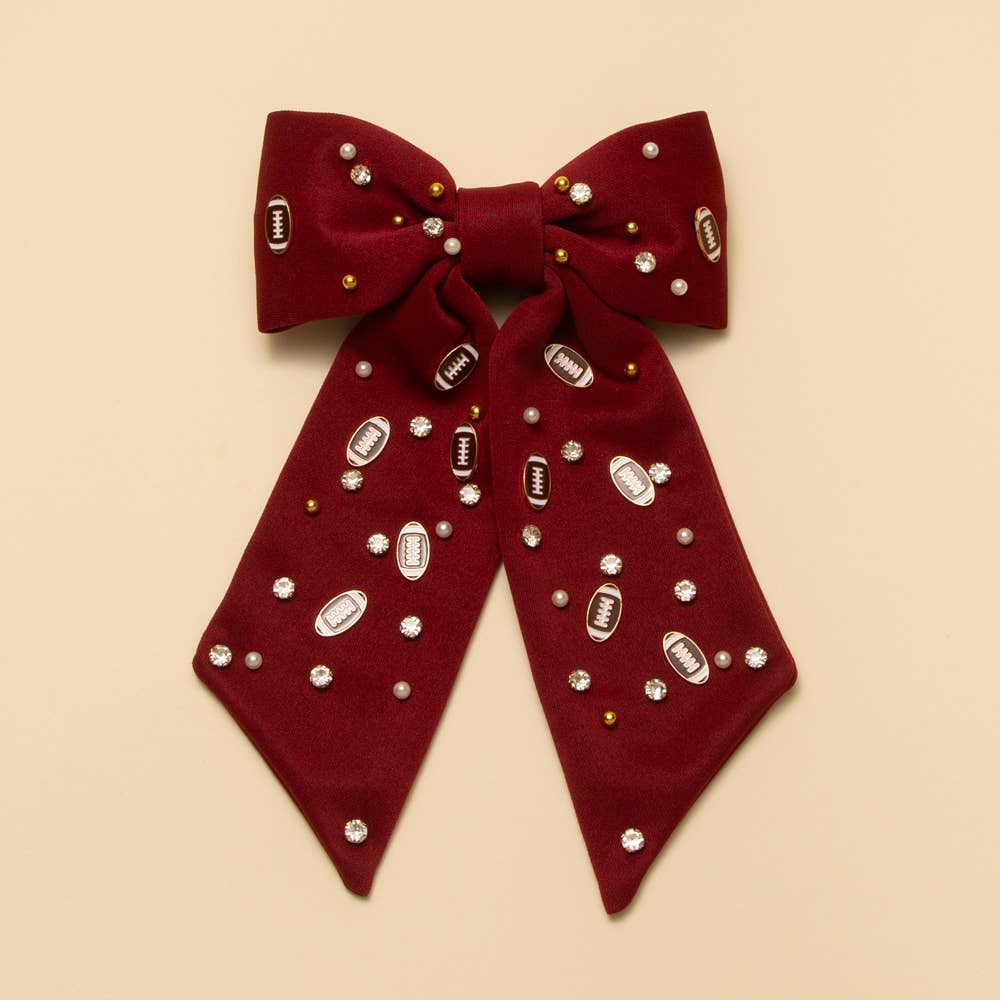 Football Charm Crystal Pearl Embellished Bow Barrette