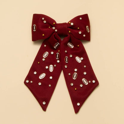 Football Charm Crystal Pearl Embellished Bow Barrette