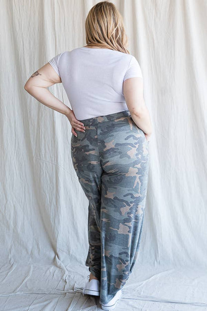 Camo Print Plus-Size Women's Pants - back view | Bleacher Babe