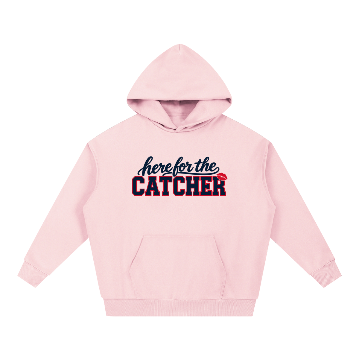 Here for the Catcher unisex hoodie in pink, Philly baseball game day sweatshirt by Bleacher Babe