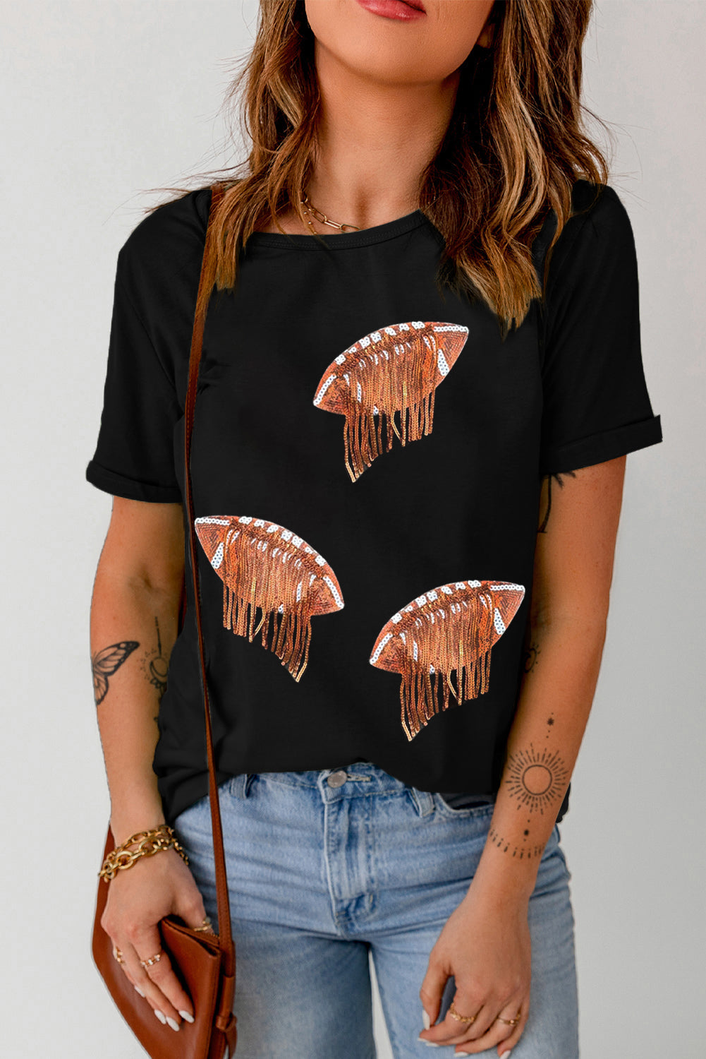Sequin Football Graphic Tee -- Game Day Glam