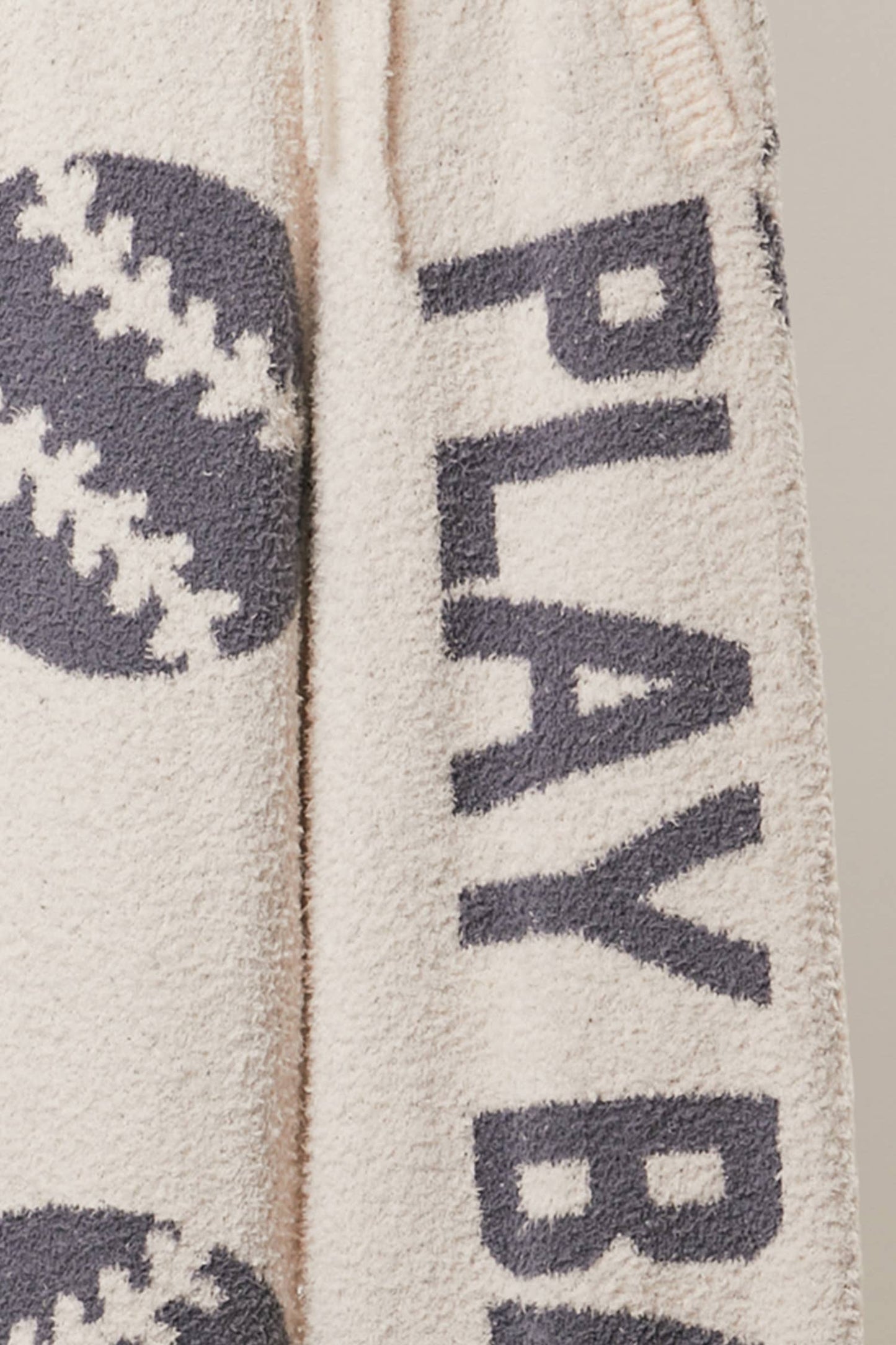 PlayBall Baseball Cozy Knit Pants - close-up detail | Bleacher Babe