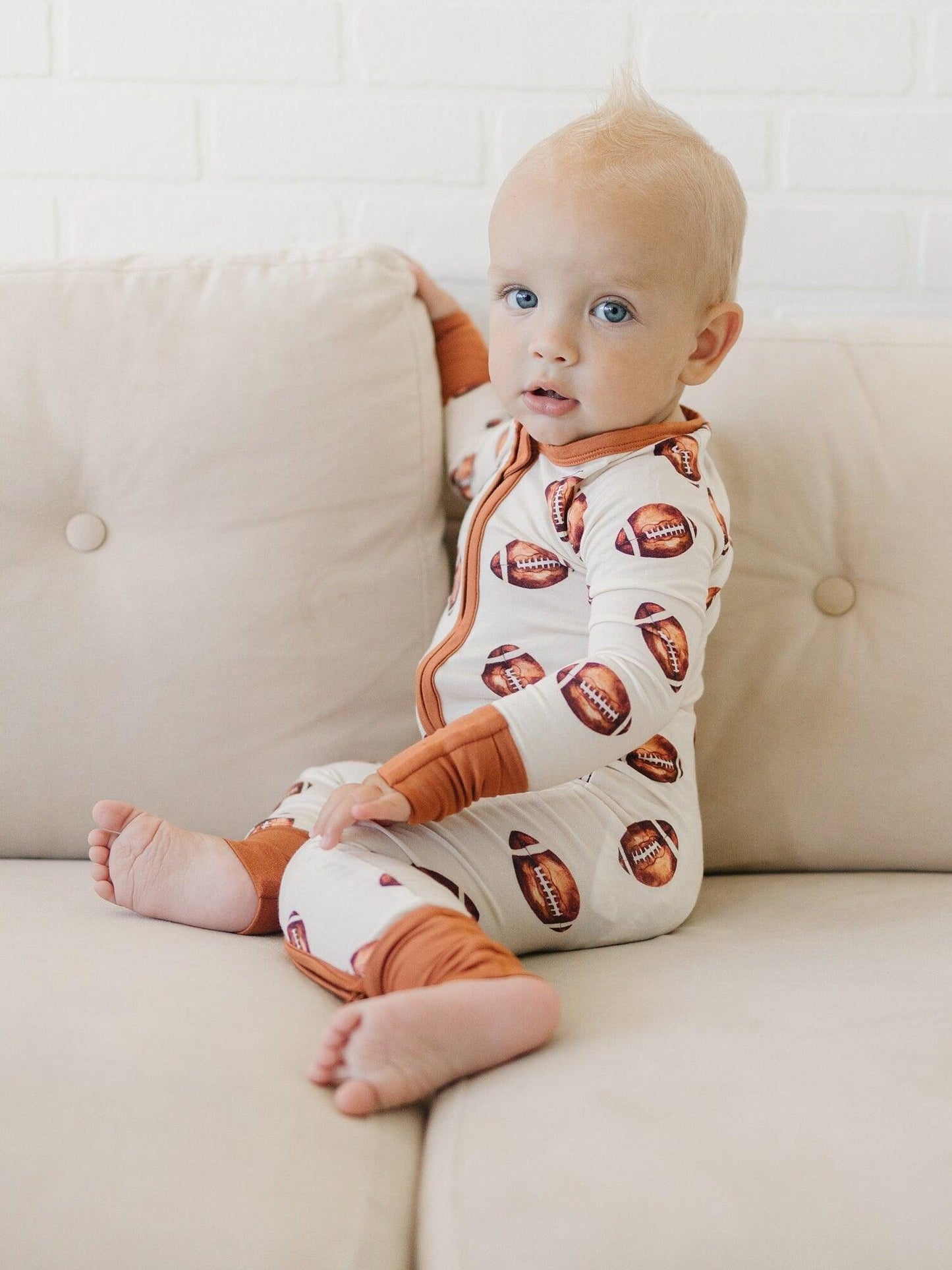 Football Print Bamboo Bubble Romper for Baby
