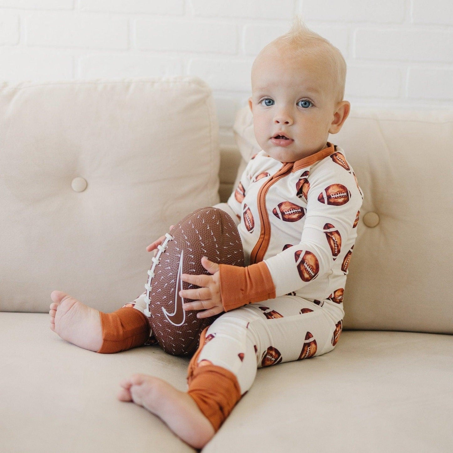 Football Print Bamboo Bubble Romper for Baby