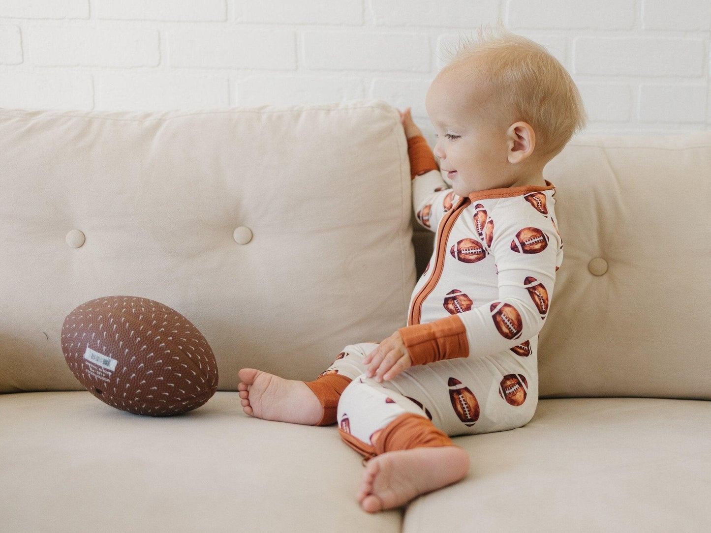 Football Print Bamboo Bubble Romper for Baby