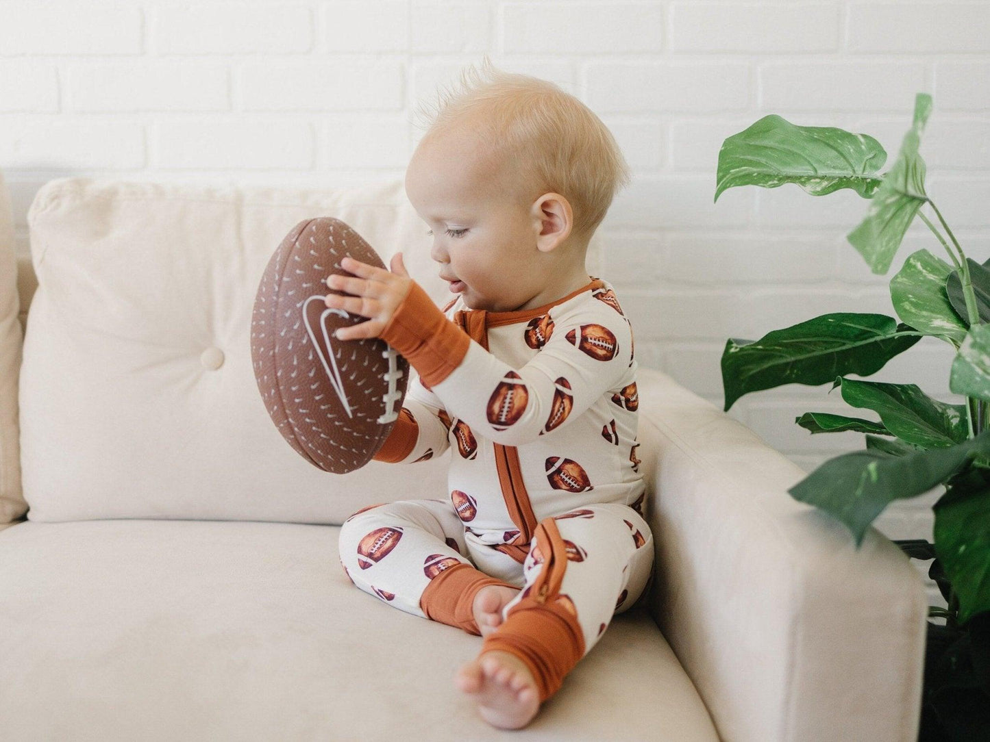 Football Print Bamboo Bubble Romper for Baby
