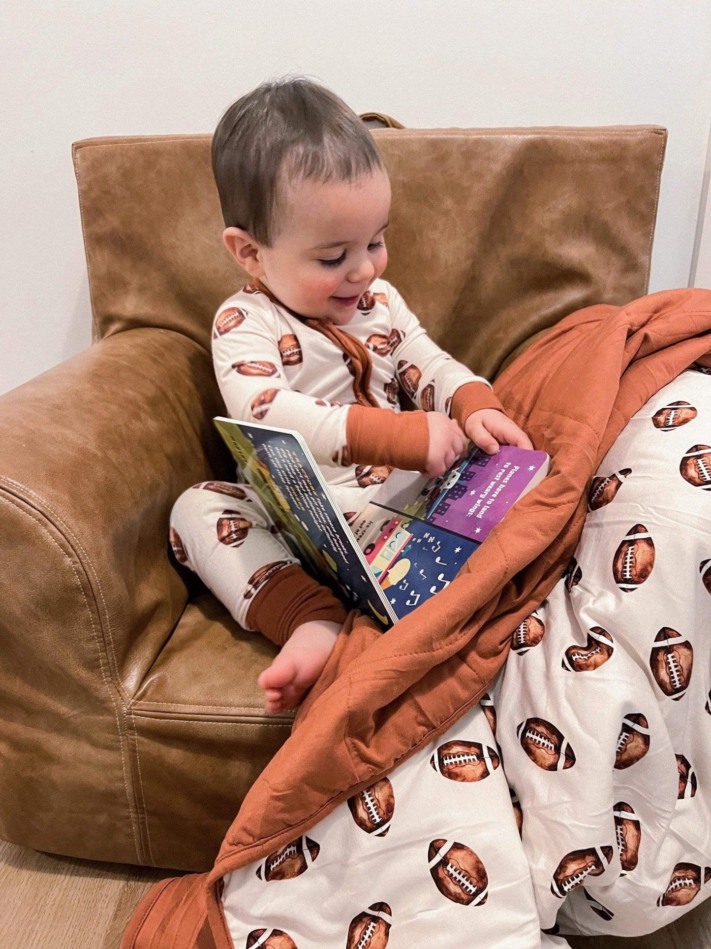 Football Print Quilted Bamboo Blanket for Baby -- 1.0 Tog