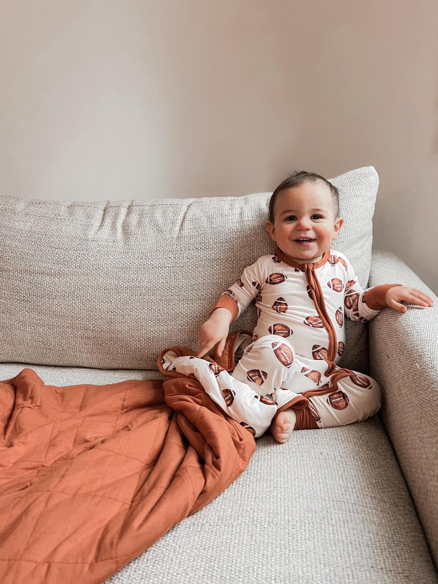 Football Print Quilted Bamboo Blanket for Baby -- 1.0 Tog