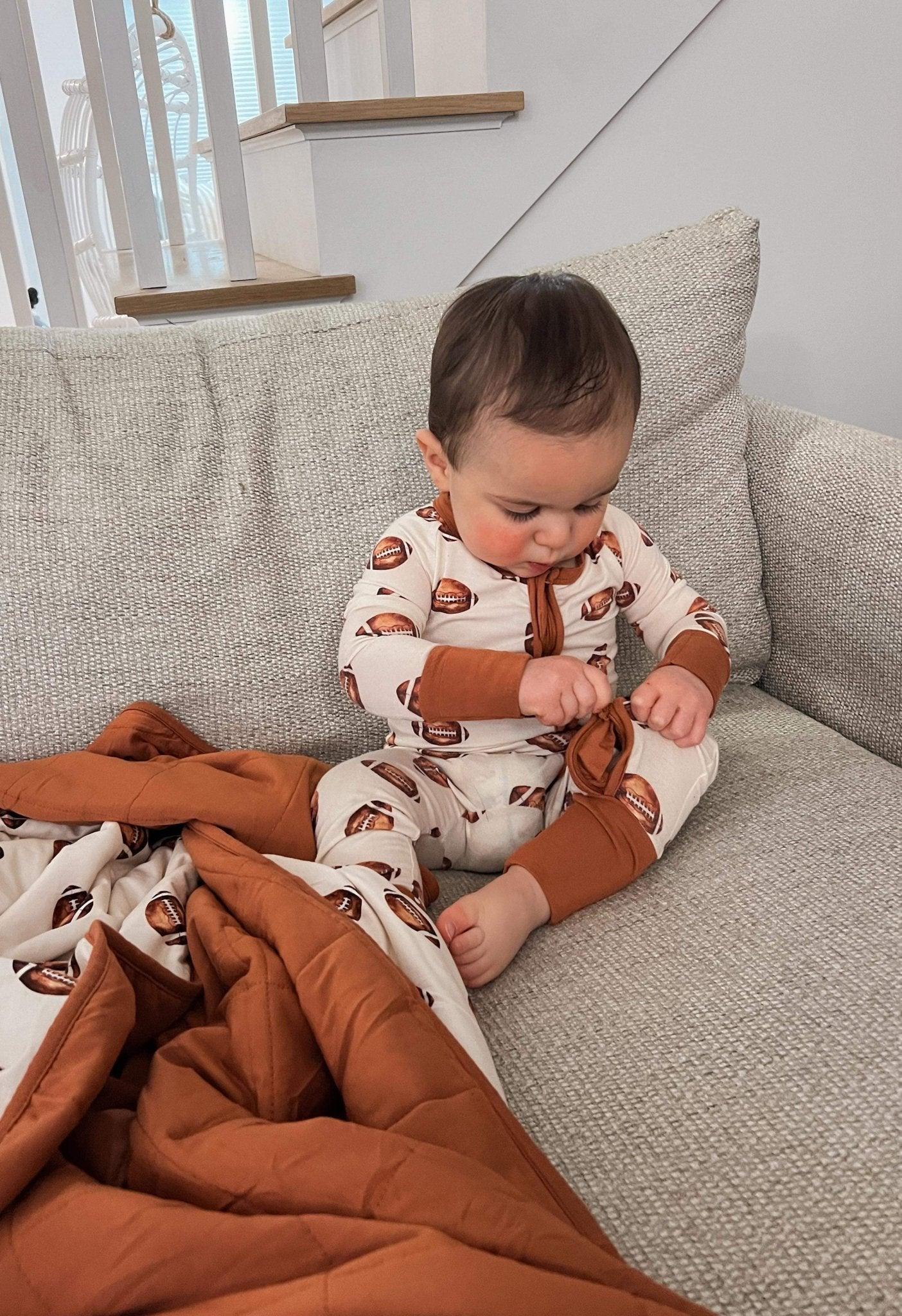 Football Print Quilted Bamboo Blanket for Baby -- 1.0 Tog